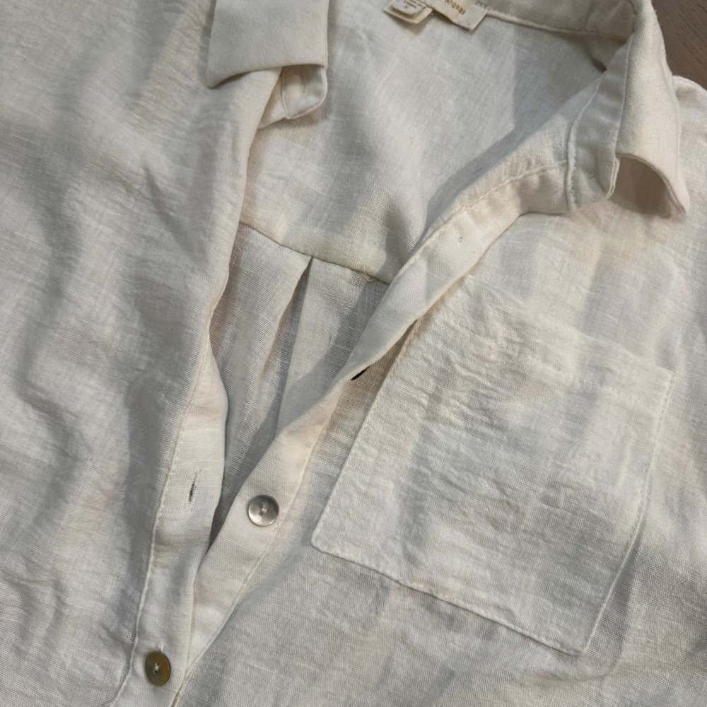 Monteau Los Angeles Womens Small Cream Short Sleeve Button Down Textured Shirt - Picture 2 of 5